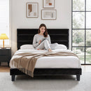 Artiss Double Bed Frame Upholstered Platform Base with Geometric Headboard Black Velvet - RnR Galore
