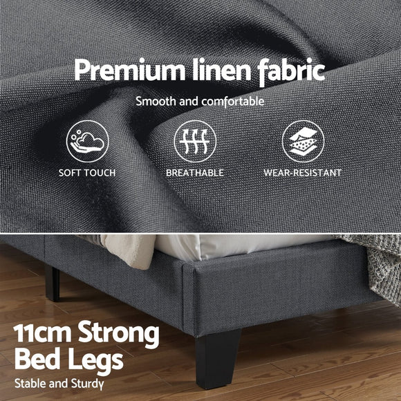 Artiss Double Bed Frame Upholstered Platform Base with Geometric Headboard Charcoal Grey Linen Wood Slats for Modern Bedroom Furniture Home Decor - RnR Galore