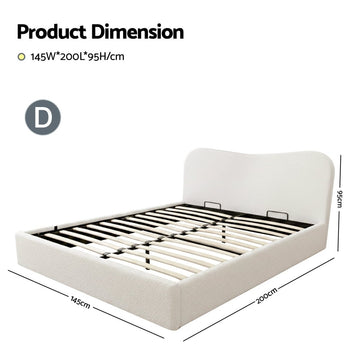Artiss Double Bed Frame with Gaslift Storage Wooden Platform Mattress Base Boucle Upholstered White - RnR Galore