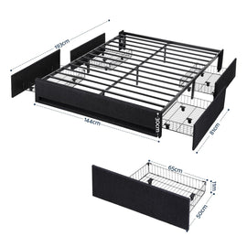 Artiss Double Bed Frame with Storage Drawers RGB Lights Charging Station Upholstered Fabric - RnR Galore