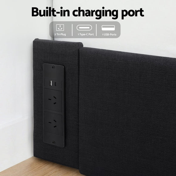 Artiss Double Bed Frame with Storage Drawers RGB Lights Charging Station Upholstered Fabric - RnR Galore