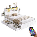 Artiss Double Bed Frame with Storage Drawers White Platform Bedframe with Bookcase Headboard Charging Station Led Light - RnR Galore