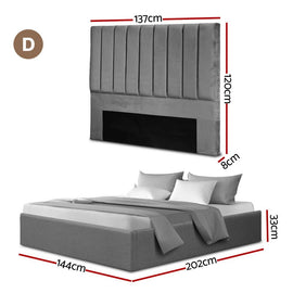 Artiss Double Bed Frame with Storage Grey Velvet Headboard Gas Lift Platform Base - RnR Galore