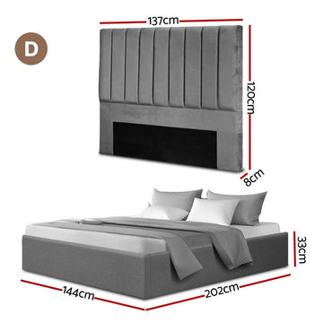 Artiss Double Bed Frame with Storage Grey Velvet Headboard Gas Lift Platform Base - RnR Galore