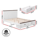 Artiss Double Wooden Bed Frame with 2 Drawer Platform Bed with 108cm Solid High Headboard White Bed Base for Bedroom Easy Assembly - RnR Galore