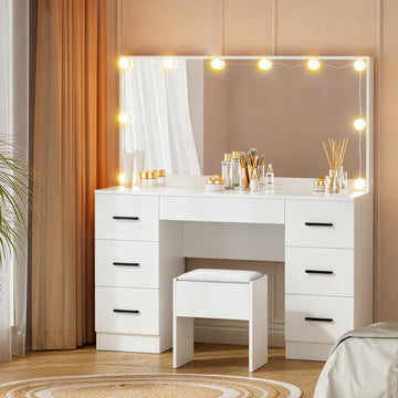 Artiss Dressing Table Set Stool 10 Led Bulbs White Debbie - RnR Galore