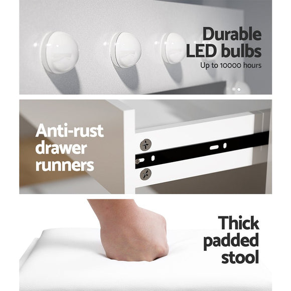 Artiss Dressing Table Set Stool 12 Led Bulbs White - RnR Galore