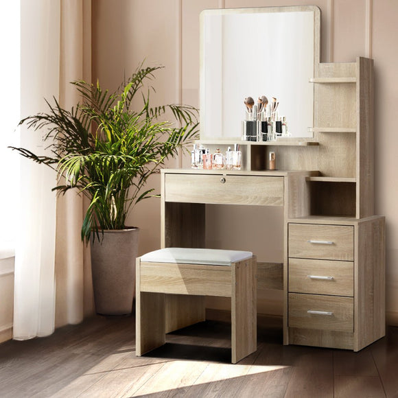 Artiss Dressing Table Stool Set 4 Drawers Oak - RnR Galore