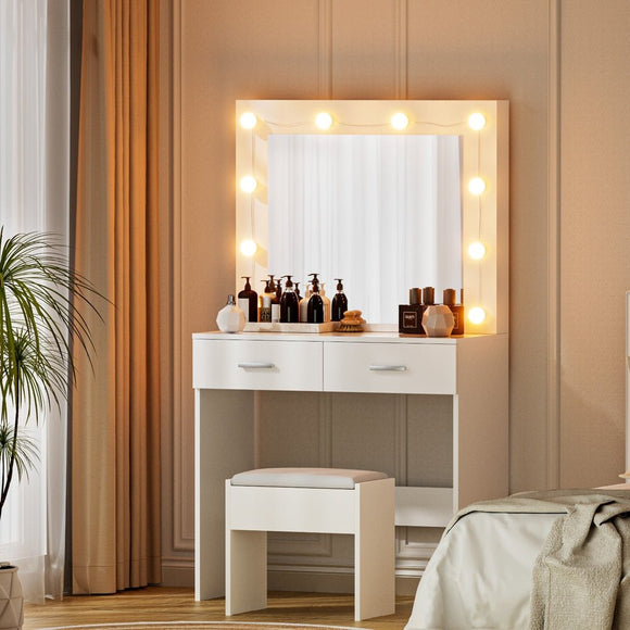 Artiss Dressing Table Vanity Desk Set Stool 10 Led Bulbs White - RnR Galore