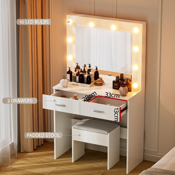 Artiss Dressing Table Vanity Desk Set Stool 10 Led Bulbs White - RnR Galore