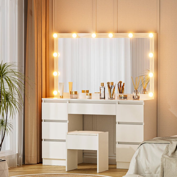 Artiss Dressing Table Vanity Desk Set Stool 12 Led Bulbs White - RnR Galore
