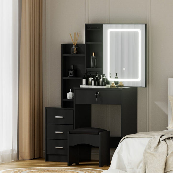 Artiss Dressing Table Vanity Desk Set Stool Led Black - RnR Galore