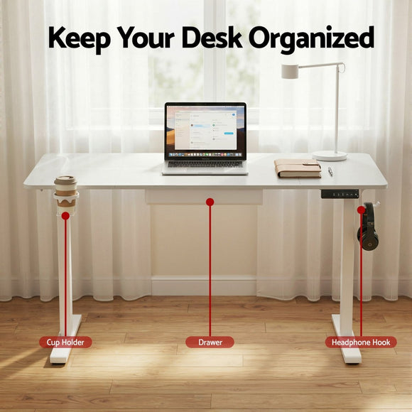 Artiss Electric Standing Desk 140cm Adjustable Height Motorised Home Office Desk Drawer - RnR Galore