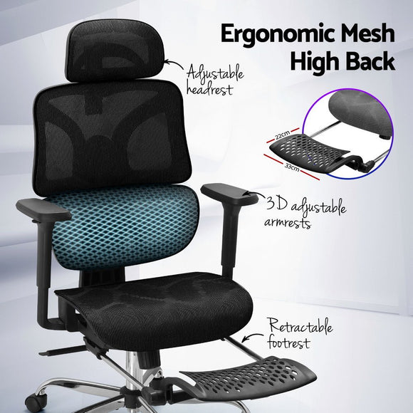 Artiss Ergonomic Office Chair Footrest Black - RnR Galore