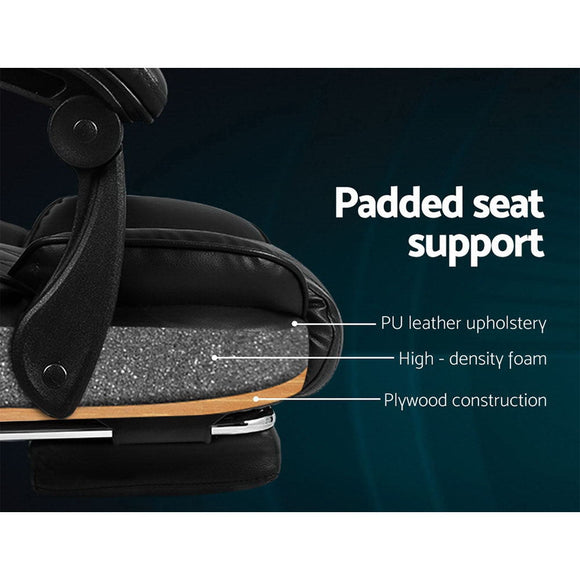 Artiss Executive Office Chair Leather Footrest Black - RnR Galore