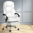 Artiss Executive Office Chair Leather Footrest White - RnR Galore