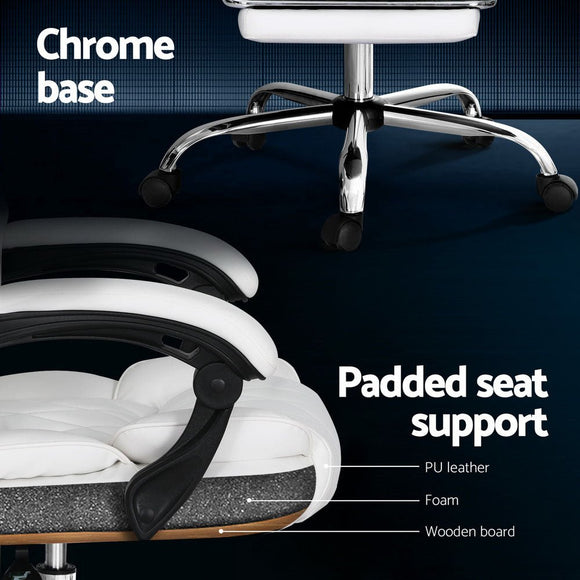 Artiss Executive Office Chair Leather Footrest White - RnR Galore