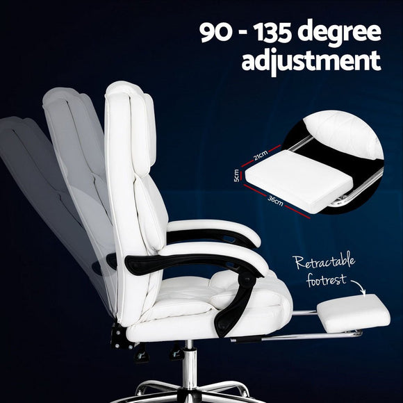 Artiss Executive Office Chair Leather Footrest White - RnR Galore