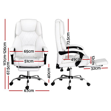 Artiss Executive Office Chair Leather Footrest White - RnR Galore