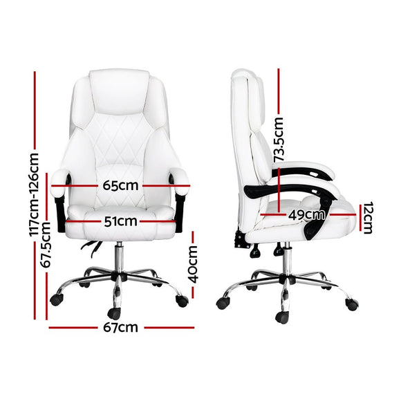 Artiss Executive Office Chair Leather Recliner White - RnR Galore