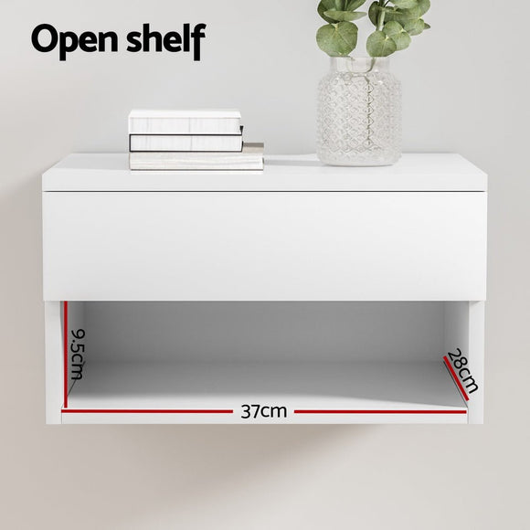 Artiss Floating Bedside Table Nightstand Drawer White - RnR Galore