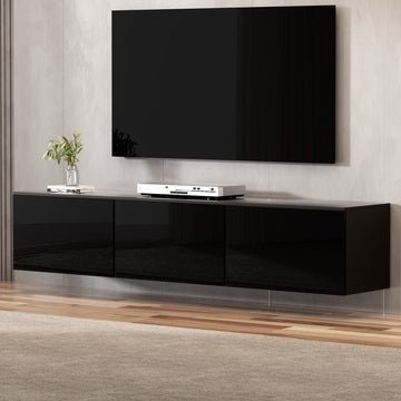 Artiss Floating Entertainment Unit TV Cabinet High Glossy Black 3 Cabinets 200CM - RnR Galore