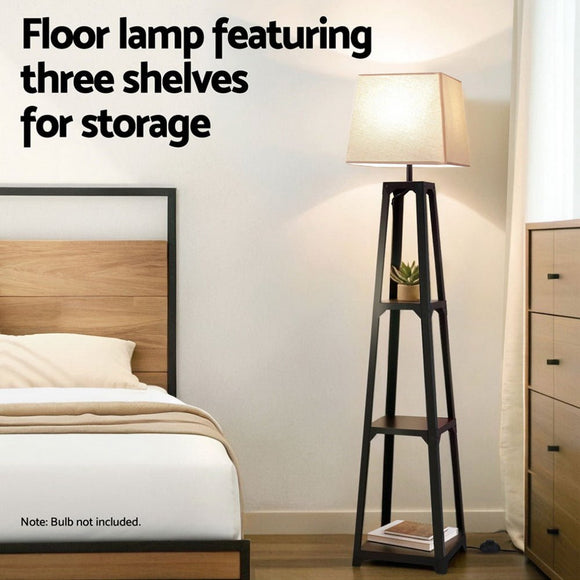 Artiss Floor Lamp 3 Tier Shelf Storage LED Light Stand Home Room Vintage White - RnR Galore