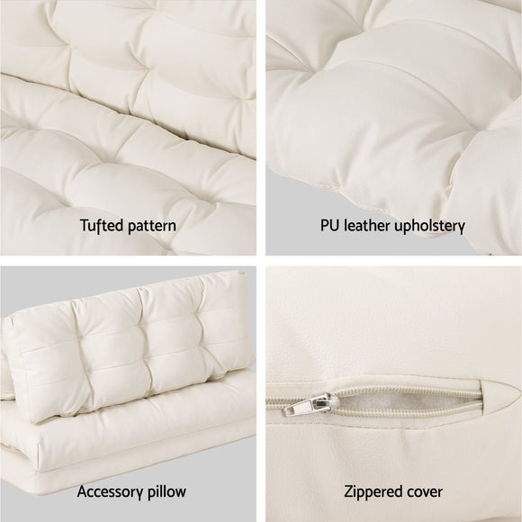 Artiss Floor Lounge Sofa Bed 2 Seater Pillow Leather White - RnR Galore