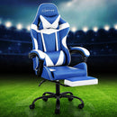 Artiss Gaming Office Chair Executive Computer Leather Chairs Footrest Blue White - RnR Galore
