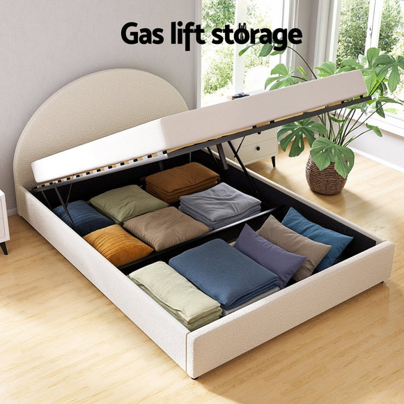 Artiss Gas Lift Queen Bed Frame with Bedside Table Set Boucle Fabric Upholstered Platform Bed Nightstand - RnR Galore