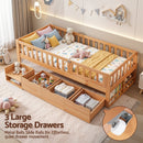 Artiss Kids Single Bed Frame with 3 Storage Drawer Montessori Bed for Toddler Natural - RnR Galore