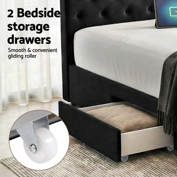 Artiss King Bed Frame Storage Charging Station Upholstered 3 Drawers USB Type - C - RnR Galore