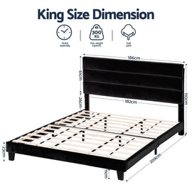 Artiss King Bed Frame Upholstered Platform Base with Geometric Headboard Black Velvet - RnR Galore
