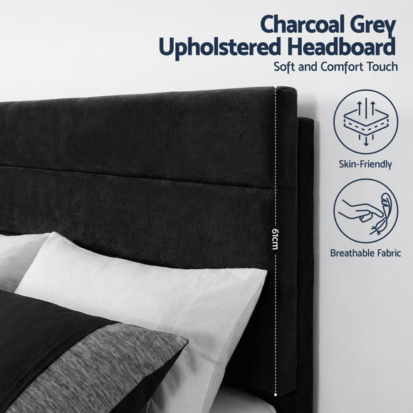 Artiss King Bed Frame Upholstered Platform Base with Geometric Headboard Black Velvet - RnR Galore