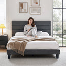 Artiss King Bed Frame Upholstered Platform Base with Geometric Headboard Charcoal Grey Linen Wood Slats for Modern Bedroom Furniture Home Decor - RnR Galore
