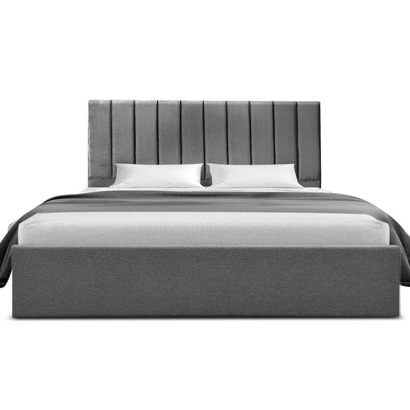 Artiss King Bed Frame with Storage Grey Velvet Headboard Gas Lift Platform Base - RnR Galore