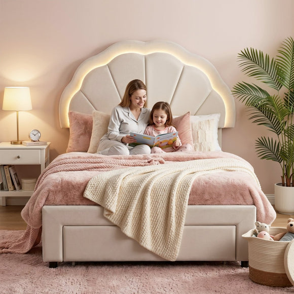 Artiss King Single Bed Frame with Storage Drawer Upholstered Velvet Platform Bed LED Headboard - RnR Galore