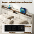 Artiss King Upholstered Bed Frame with Shelf Storage Drawers Charging Station Mood Lighting Linen - RnR Galore