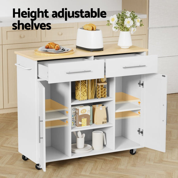 Artiss Kitchen Island Trolley Rolling Serving Cart Storage Drawer Cabinet 100cm White - RnR Galore