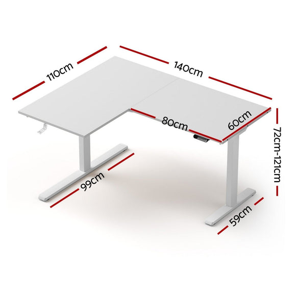 Artiss L - Shape Standing Desk Sit Stand Up Height Adjustable Electric Motorised White - RnR Galore