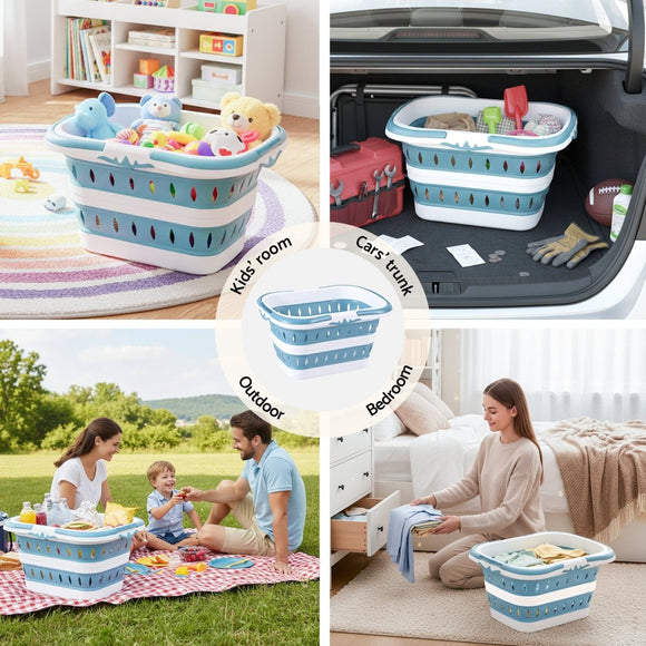 Artiss Laundry Basket Hamper Large Foldable Washing Clothes Storage Organiser Blue - RnR Galore