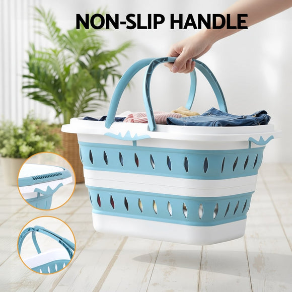 Artiss Laundry Basket Hamper Large Foldable Washing Clothes Storage Organiser Blue - RnR Galore