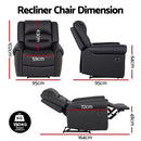 Artiss Leather Manual Recliner Chair with USB Charge Port, Overstuffed Armchair Sofa for Living Room and Nursery, Asjustable Theater Reclining Lounge with Comfortable Wide Seat, 150kg Capacity, Black - RnR Galore