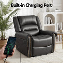 Artiss Leather Manual Recliner Chair with USB Charge Port, Overstuffed Armchair Sofa for Living Room and Nursery, Asjustable Theater Reclining Lounge with Comfortable Wide Seat, 150kg Capacity, Black - RnR Galore