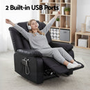 Artiss Manual Massage Recliner Chair for Living Room, Leather Sofa Lounge Reclining Chair with 2 USB Port, 160° Recline Reading Chair with 20CM Wide Armrests, 8 Point Vibration & Lumbar Heat, Black - RnR Galore