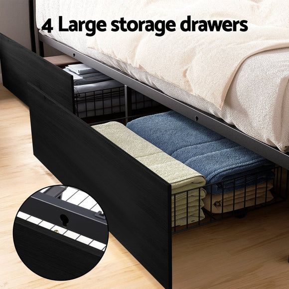 Artiss Metal Bed Frame King Size Storage Headboard Charge Station LED 4 Drawers - RnR Galore