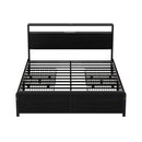 Artiss Metal Bed Frame Queen Size Storage Headboard Charge Station LED 4 Drawers - RnR Galore