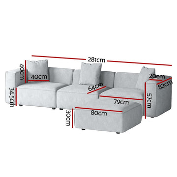 Artiss Modular Sofa Chaise Set 4 - Seater Grey - RnR Galore