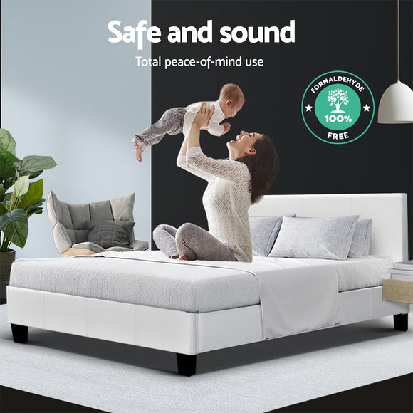 Artiss Neo Bed Frame PU Leather - White Double - RnR Galore