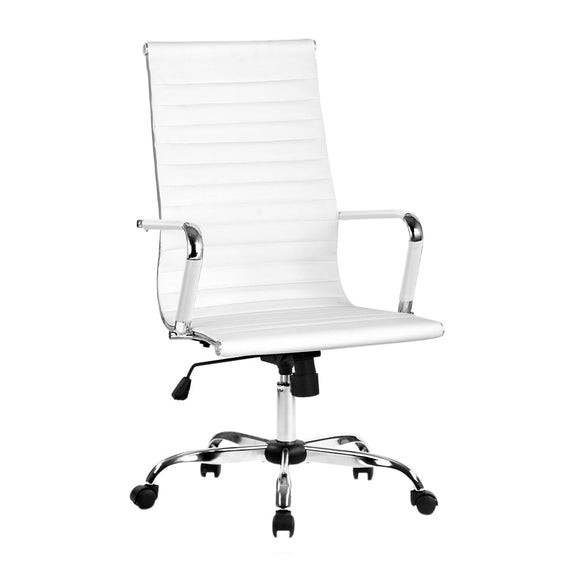 Artiss Office Chair Conference Chairs PU Leather High Back White - RnR Galore